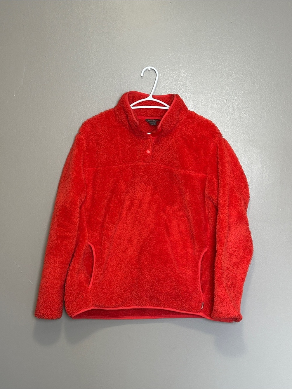 Eddie Bauer Cozy Red Sherpa Quarter-Snap Pullover Sweater - Women